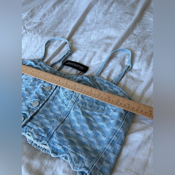 Blank NYC NWT denim corset smocked tank crop size small hearts pattern Revolve - Picture 5 of 8